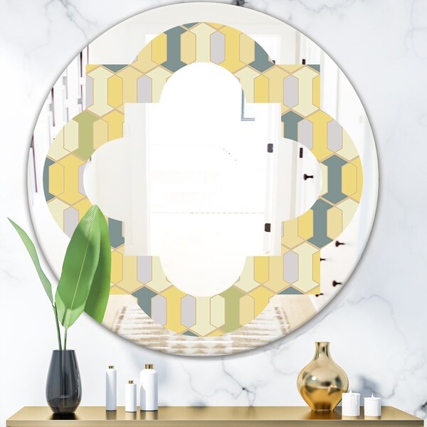 Designart 'Abstract Retro Geometrical Design II' Modern Round or Oval Wall Mirror - Quatrefoil