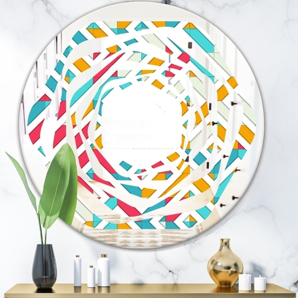 Designart 'Abstract Retro Geometry I' Modern Round or Oval Wall Mirror - Whirl