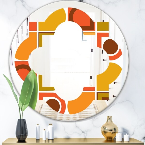 Designart 'Abstract Retro Geometric Pattern VI' Modern Round or Oval Wall Mirror - Quatrefoil