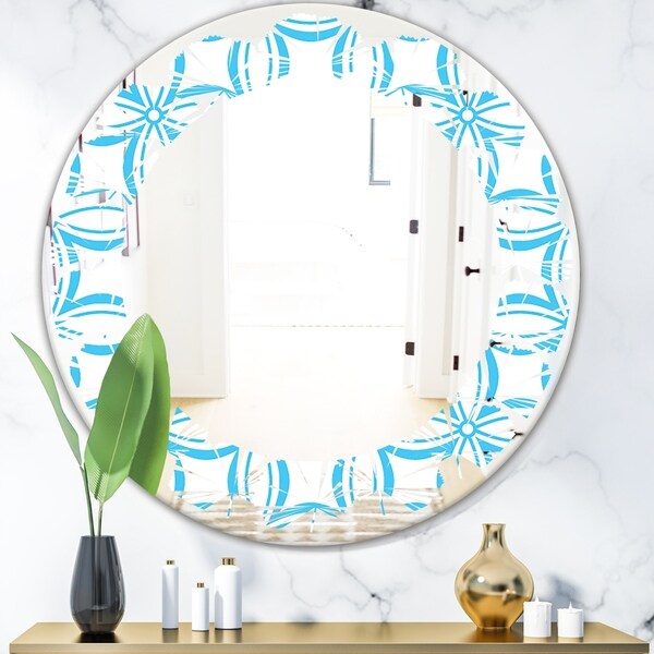 Designart 'Retro Pattern Abstract Design II' Modern Round or Oval Wall Mirror - Leaves