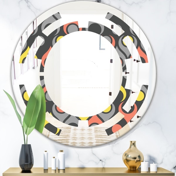 Designart 'Retro Abstract Drops I' Modern Round or Oval Wall Mirror - Space