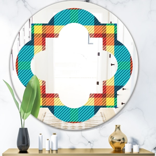 Designart 'Tartan Geometrical Texture III' Modern Round or Oval Wall Mirror - Quatrefoil