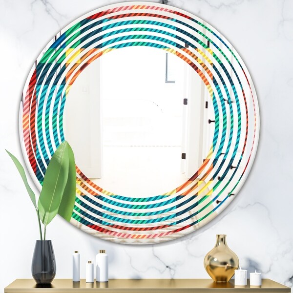 Designart 'Tartan Geometrical Texture III' Modern Round or Oval Wall Mirror - Wave