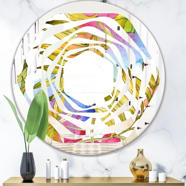Designart 'Tropical Foliage IV' Cottage Round or Oval Wall Mirror - Whirl - Multi