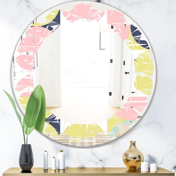 Designart 'Retro Pastel Circular Pattern I' Modern Round or Oval Wall Mirror - Leaves