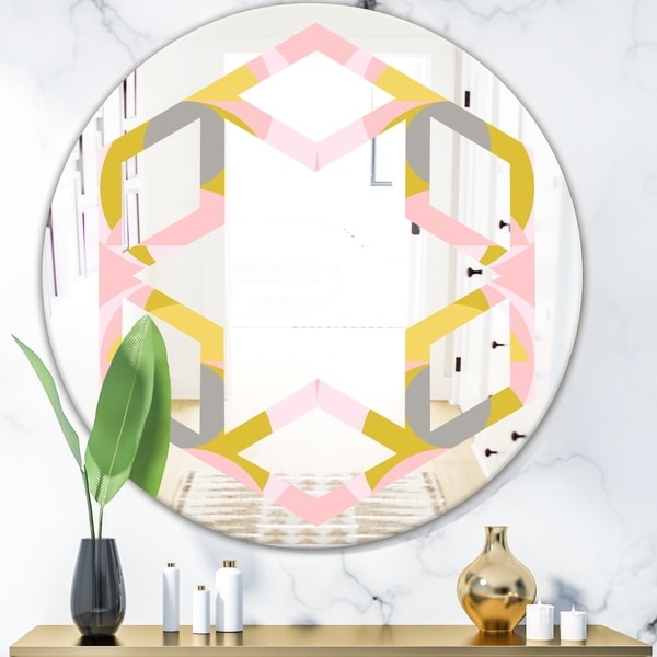 Designart 'Retro Pastel Circular Pattern IV' Modern Round or Oval Wall Mirror - Hexagon Star