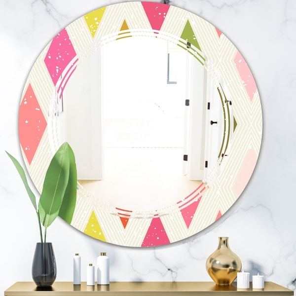 Designart 'Diamond Retro III' Modern Round or Oval Wall Mirror - Triple C - Multi