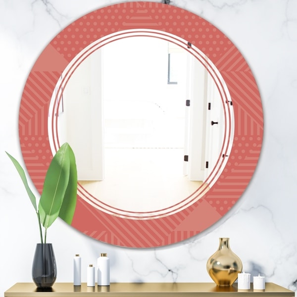Designart 'Triangual Retro Coral Pattern' Modern Round or Oval Wall Mirror - Triple C