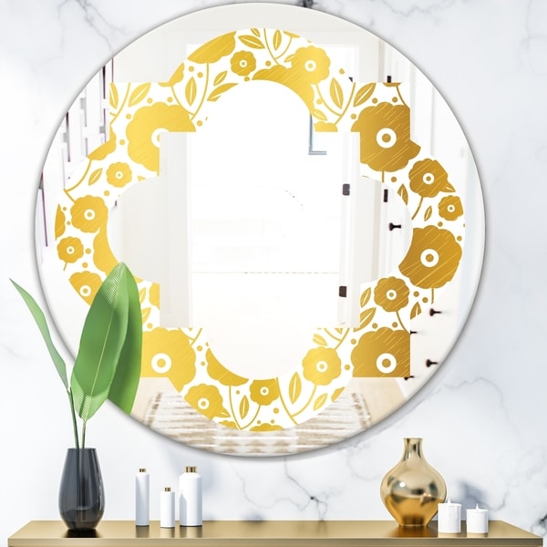 Designart 'Golden Floral I' Modern Round or Oval Wall Mirror - Quatrefoil