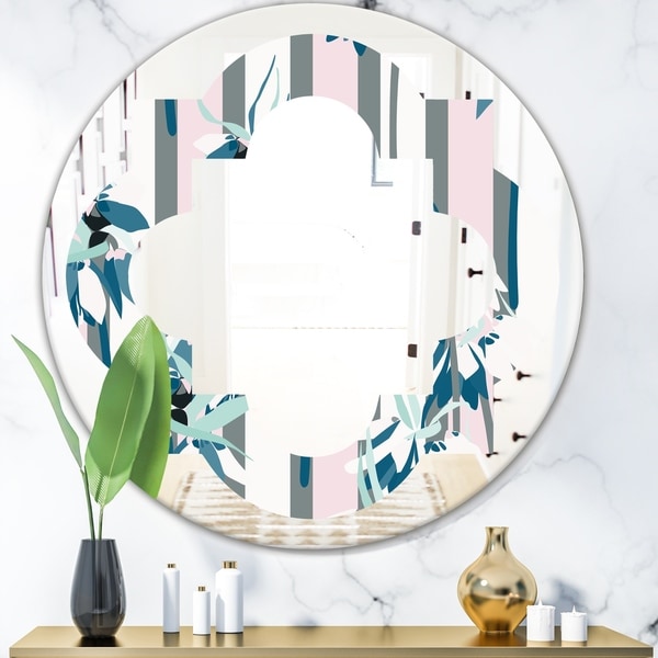 Designart 'Retro Handdrawn Lilies' Modern Round or Oval Wall Mirror - Quatrefoil