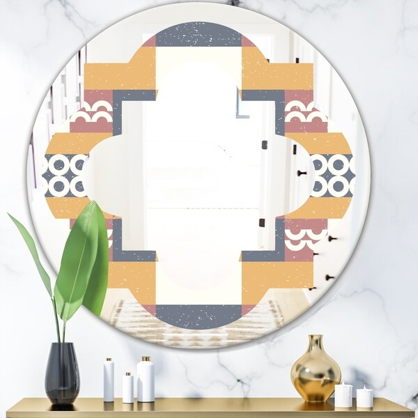 Designart 'Retro Geometric Design VI' Modern Round or Oval Wall Mirror - Quatrefoil