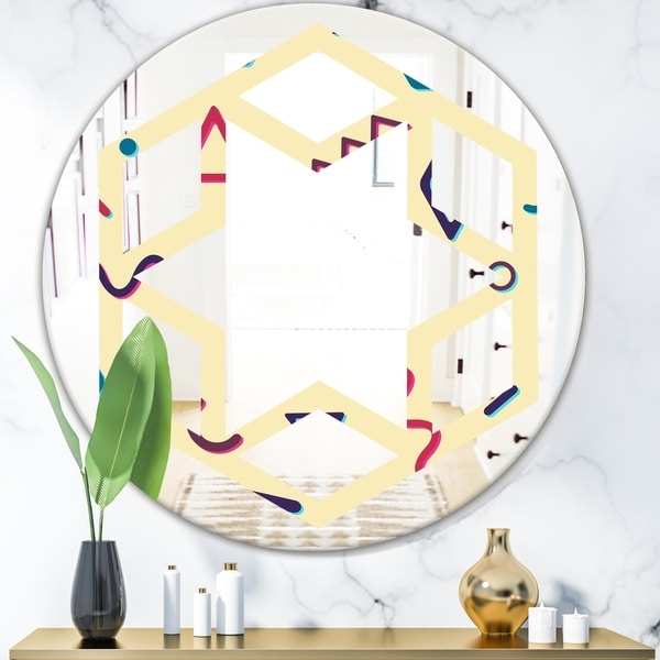 Designart 'Retro Abstract Pattern Design VI' Modern Round or Oval Wall Mirror - Hexagon Star