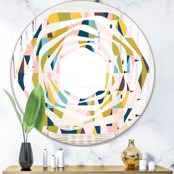 Designart 'Triangular Retro Design I' Modern Round or Oval Wall Mirror - Whirl - Multi