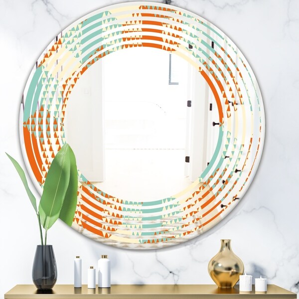 Designart 'Retro Hexagon Pattern VIII' Modern Round or Oval Wall Mirror - Wave
