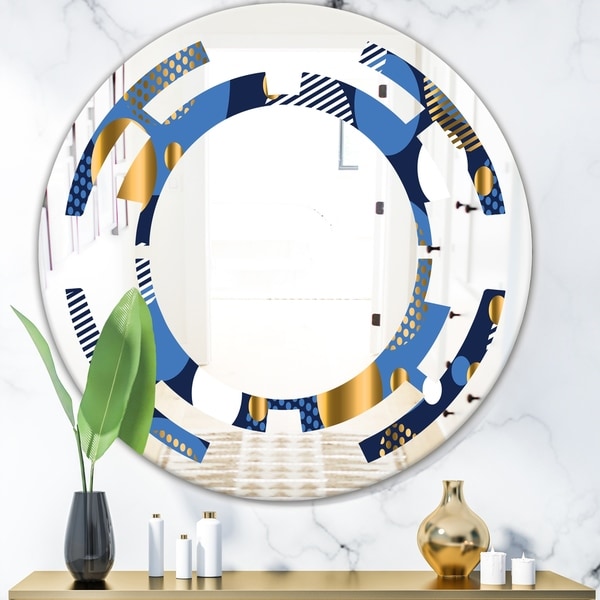 Designart 'Circular Abstract Retro Geometric XI' Modern Round or Oval Wall Mirror - Space
