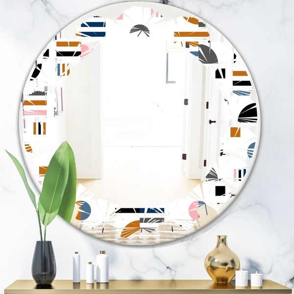 Designart 'Retro Abstract Design XI' Modern Round or Oval Wall Mirror - Leaves - Multi