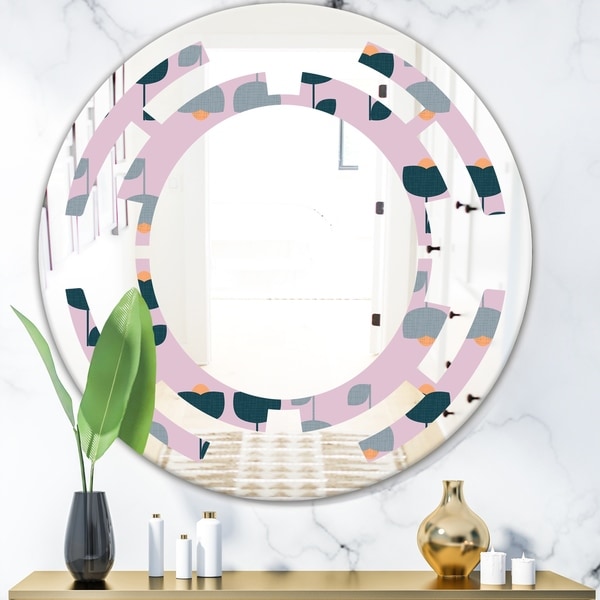 Designart 'Retro Floral Pattern XIII' Modern Round or Oval Wall Mirror - Space