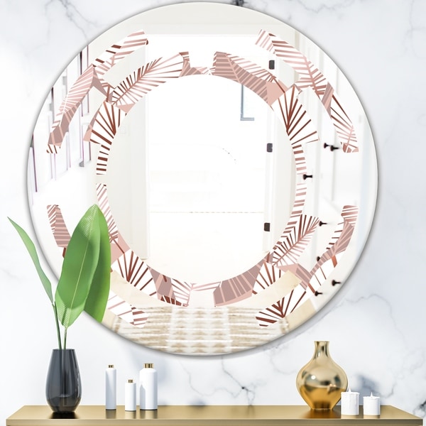 Designart 'Golden Tropical Pattern IV' Modern Round or Oval Wall Mirror - Space