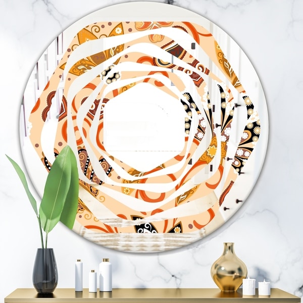 Designart 'Retro Indian Floral Batik III' Modern Round or Oval Wall Mirror - Whirl