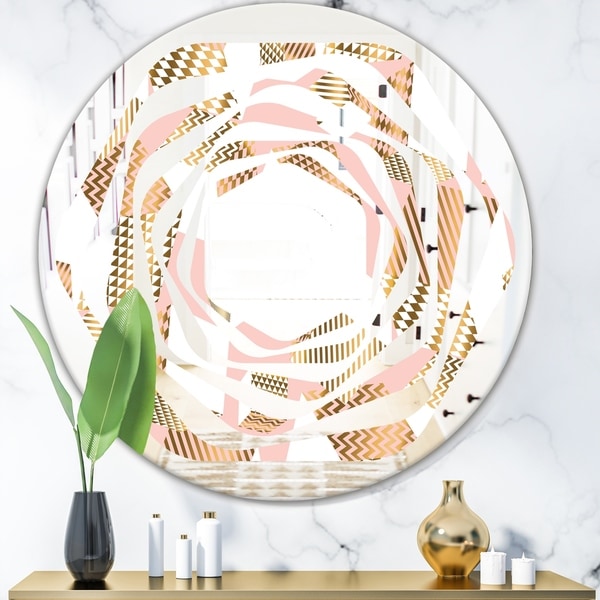 Designart 'Gold and Rose Cubes I' Modern Round or Oval Wall Mirror - Whirl