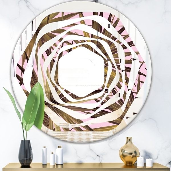 Designart 'Tropical Leaves On Pink' Modern Round or Oval Wall Mirror - Whirl