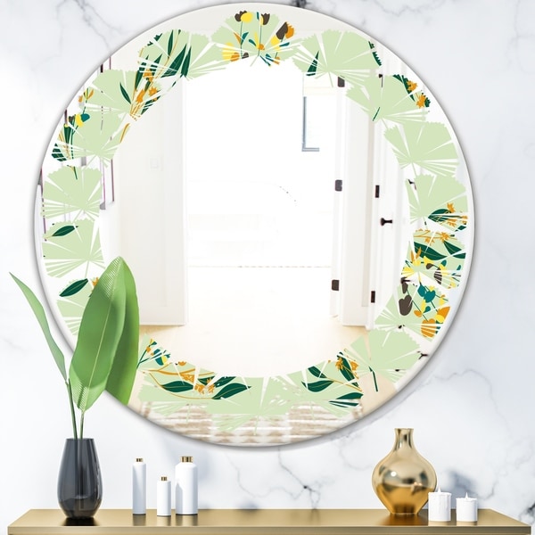Designart 'Bright Eucalyptus Floral Pattern III' Cottage Round or Oval Wall Mirror - Leaves