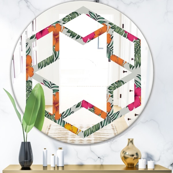 Designart 'Retro tropical Leaves III' Cottage Round or Oval Wall Mirror - Hexagon Star