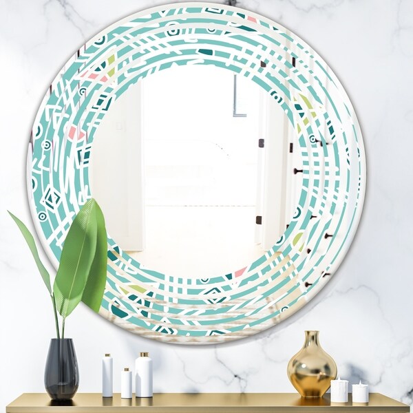 Designart 'Pastel Tribal Retro Pattern' Modern Round or Oval Wall Mirror - Wave