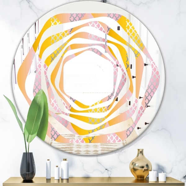 Designart 'Golden Geometrical Diamond Pattern IV' Modern Round or Oval Wall Mirror - Whirl