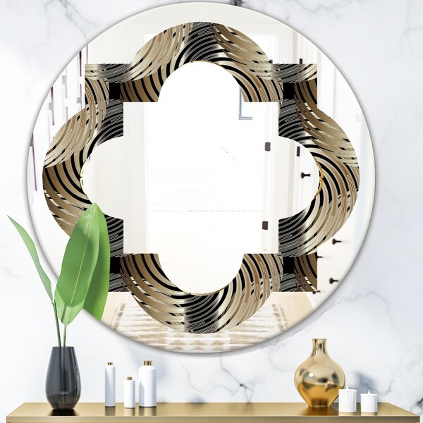 Designart 'Circular Geometric Retro Abstract I' Modern Round or Oval Wall Mirror - Quatrefoil