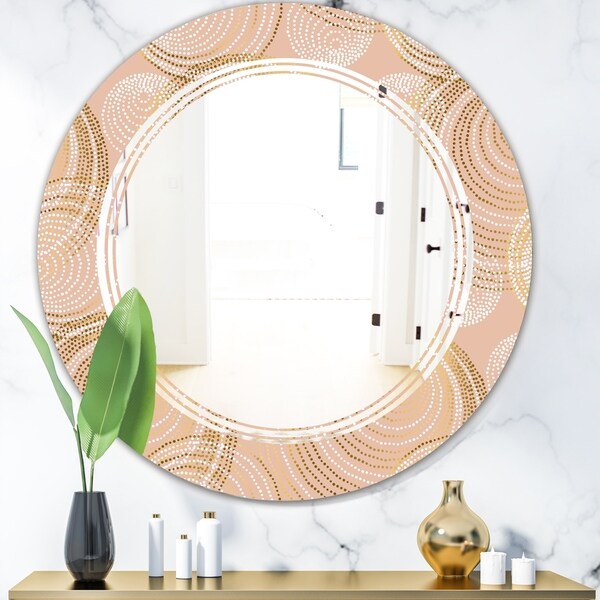 Designart 'Rose Gold Abstract Geometry Luxury' Modern Round or Oval Wall Mirror - Triple C