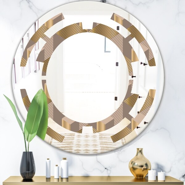 Designart 'Retro Square Design V' Modern Round or Oval Wall Mirror - Space