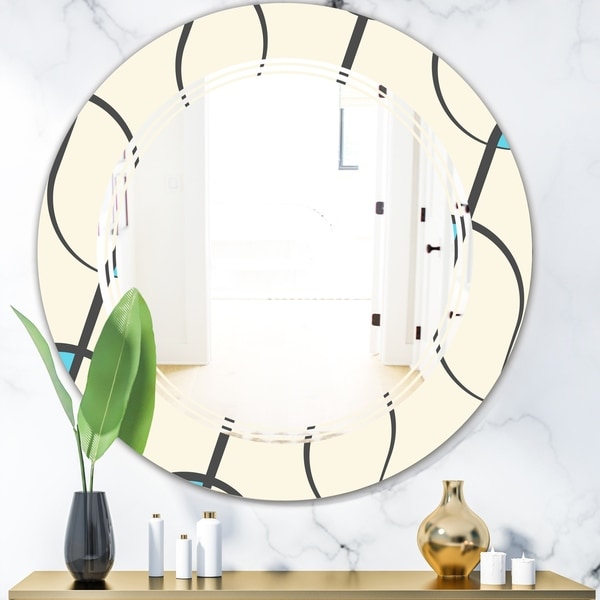 Designart 'Retro Geometrical Abstract Minimal Pattern I' Modern Round or Oval Wall Mirror - Triple C