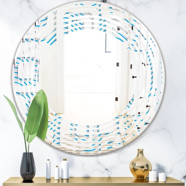 Designart '3D White and Blue Pattern I' Modern Round or Oval Wall Mirror - Wave