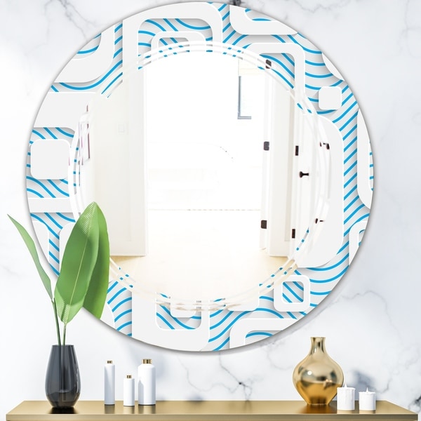 Designart '3D White and Blue Pattern I' Modern Round or Oval Wall Mirror - Triple C