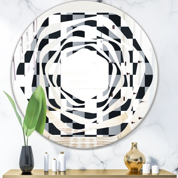 Designart 'Geometric Monochrome Pattern I' Modern Round or Oval Wall Mirror - Whirl