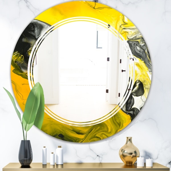 Designart 'Marbled Yellow 5' Modern Round or Oval Wall Mirror - Triple C
