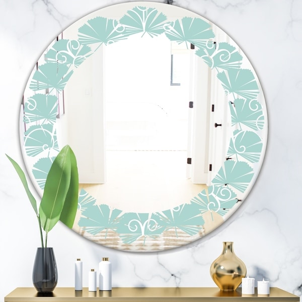 Designart 'Turquoise Minimal Ornament' Modern Round or Oval Wall Mirror - Leaves