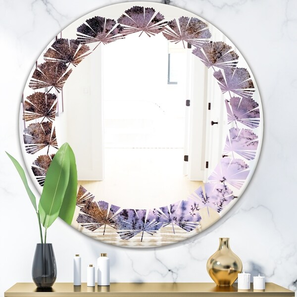 Designart 'Crystal Dendrite macro' Modern Round or Oval Wall Mirror - Leaves