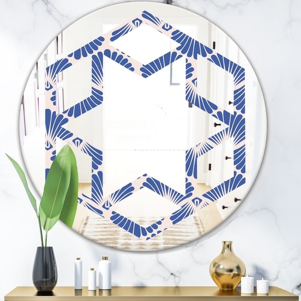 Designart 'Retro Blue Waves' Modern Round or Oval Wall Mirror - Hexagon Star