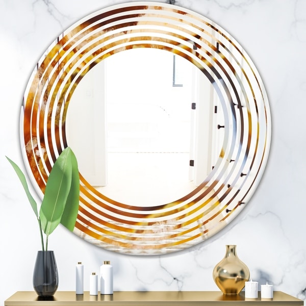 Designart 'Natural brown agate' Modern Round or Oval Wall Mirror - Wave