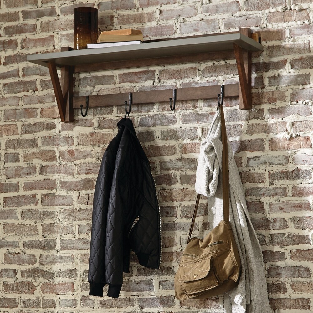 5 Hook Wall Mounted Coat Rack with Storage - On Sale - Bed Bath & Beyond -  31659344