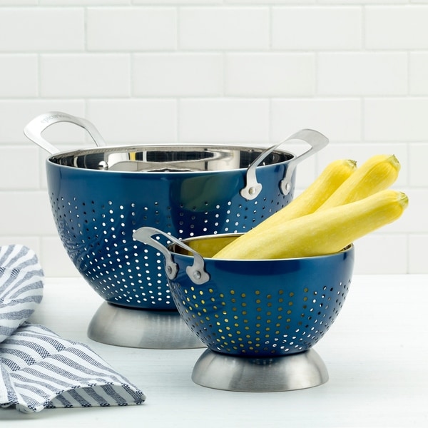 blue metal colander