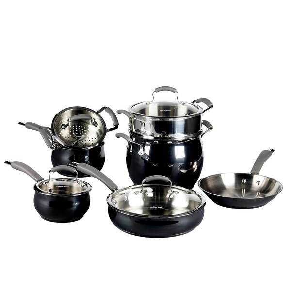 Shop Epicurious 11Pc Cookware Set Stainless Steel Caviar - Overstock ...