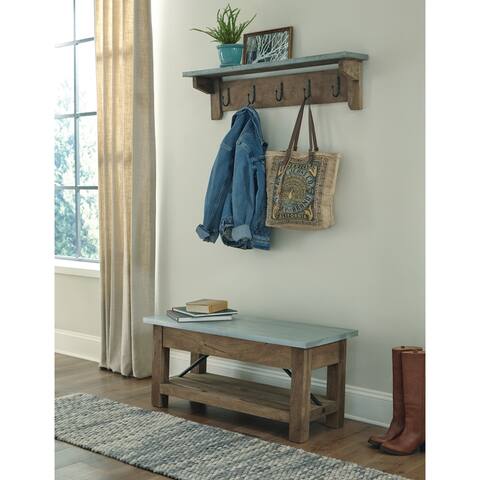 Carbon Loft Blitz 40-inch Wood and Zinc Metal Bench with Shelf Coat Hook Set