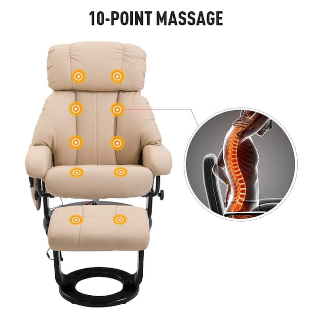 PU Leather Massage Swivel Recliner Chair and Ottoman