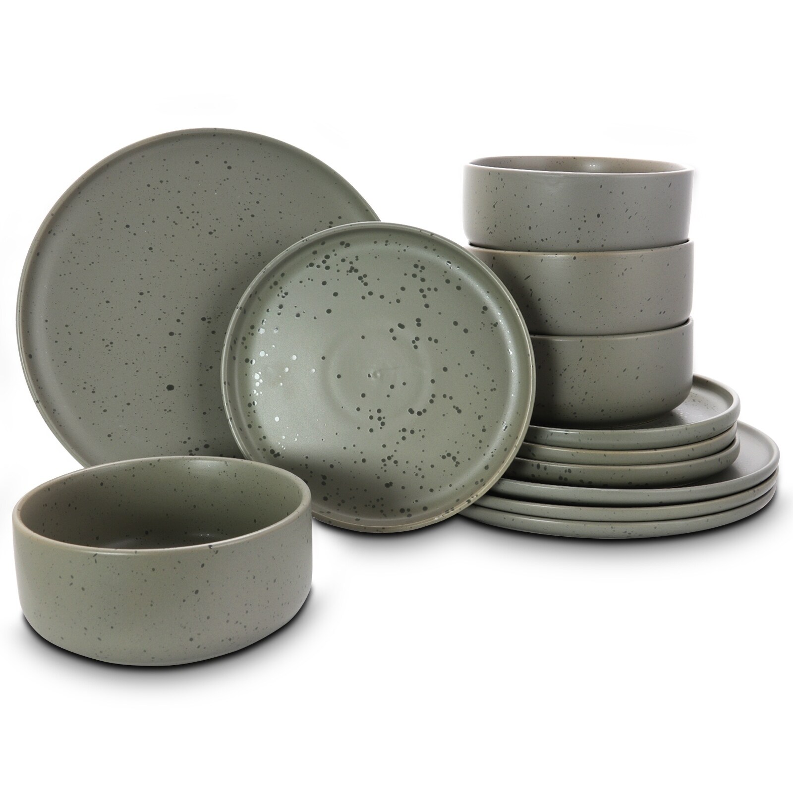 12-Piece Matte Stoneware Dinnerware Set, Gray