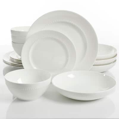 Gracious Dining 16pc Bone China Double Bowl Dinnerware Set in White