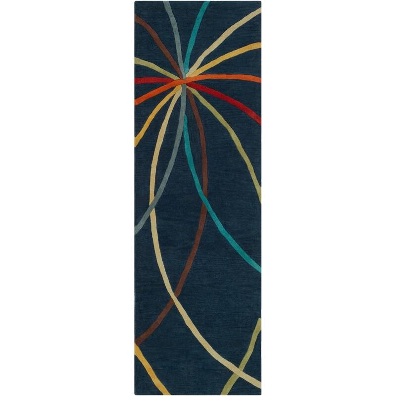 Chamba Handmade Transitional Wool Area Rug - 2'6" x 8' Runner - Navy