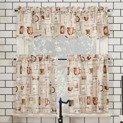 No. 918 Bristol Coffee Shop Semi-Sheer Rod Pocket Kitchen Curtain Valance and Tiers Set